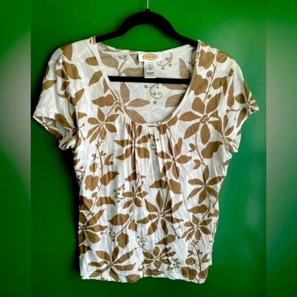 CLEARANCE! Women’s Talbots Tshirt Brown‎ White Floral Size M Medium EUC - Picture 1 of 4
